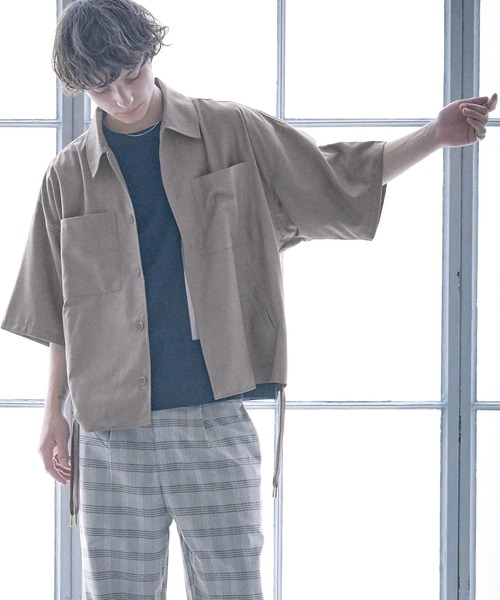 act'm（アクトム）の「act'm オーバーサイズ サイドコード CPO ダブルポケット半袖シャツ（シャツ/ブラウス・メンズ・ブラック/グレー系その他/ブラウン系その他・1/2/3）」の2枚目の写真