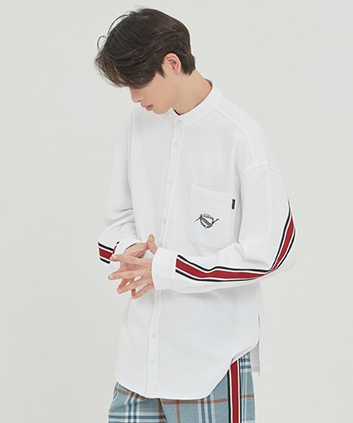 ROMANTIC CROWN(ロマンティッククラウン)の「『ROMANTIC CROWN』HENRY NECK BACK LINE SHIRT/ヘンリーネックバックラインシャツ(シャツ/ブラウス・レディース・ホワイト/ブルー/グレー・L/M)」の9枚目の写真