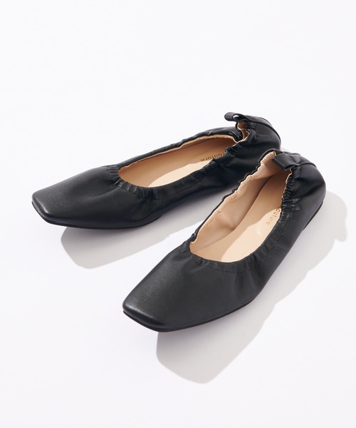 natural couture（ナチュラルクチュール）の「シャーリングバレエシューズ（バレエシューズ・レディース・ブラック/ブラウン/レンガ/パイソン・MEDIUM/LARGE）」の2枚目の写真