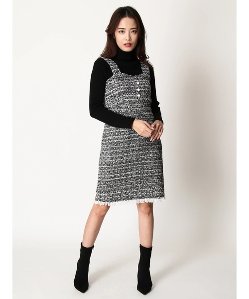 ワンピース裾フリンジツイードワンピース ワンピース Duras デュラス のファッション
