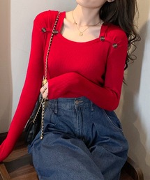 Primazel（プリマゼル）の「スクエアネックタックギャザーリブニットトップス（ニット/セーター）」