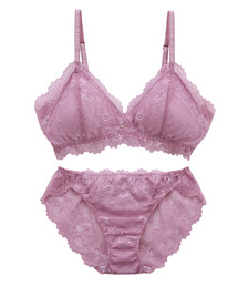 blooming FLORA（ブルーミングフローラ）の「【ふわり、肌に寄り添う】 繊細な花柄レース ブラレット＆ショーツセット ノンワイヤー 脇高 総レース S M L（ブラ&ショーツ）」