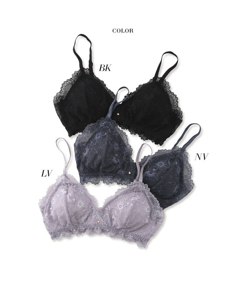 blooming FLORA（ブルーミングフローラ）の「【ふわり、肌に寄り添う】 繊細な花柄レース ブラレット＆ショーツセット ノンワイヤー 脇高 総レース S M L（ブラ&ショーツ・レディース・ブラック/ネイビー/モカ/ラベンダー/ピンクベージュ/ライラック・SMALL/MEDIUM/LARGE）」の17枚目の写真