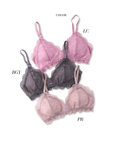 blooming FLORA（ブルーミングフローラ）の「【ふわり、肌に寄り添う】 繊細な花柄レース ブラレット＆ショーツセット ノンワイヤー 脇高 総レース S M L（ブラ&ショーツ・レディース・ブラック/ネイビー/モカ/ラベンダー/ピンクベージュ/ライラック・SMALL/MEDIUM/LARGE）」の18枚目の写真