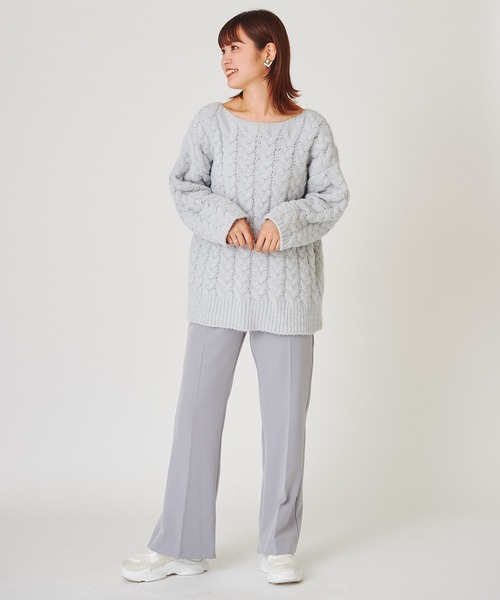 one after another NICE CLAUP（ワンアフターアナザーナイスクラップ）の「フェザーモール前後２Wayニット（ニット/セーター・レディース・ベージュ/サックスブルー/アイボリー/モカ・FREE）」の21枚目の写真