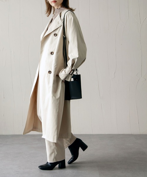 Chillfar(チルファー)の「ノーカラービッグトレンチコート(トレンチコート・レディース・ピンク/ブルー/グレイッシュベージュ/ベージュ/サンドベージュ・LARGE/MEDIUM)」の6枚目の写真