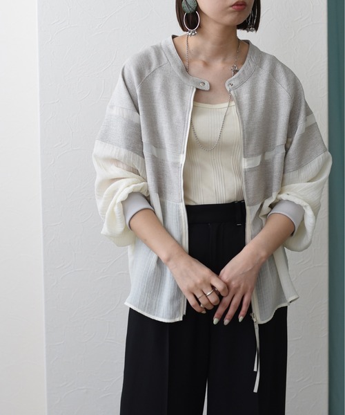 Eimee Law(エイミーロウ)の「ウェーブ楊柳切り替えラインブルゾン(ブルゾン)」|アイボリー