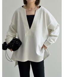 深Vネック裏毛スウェットプルオーバー