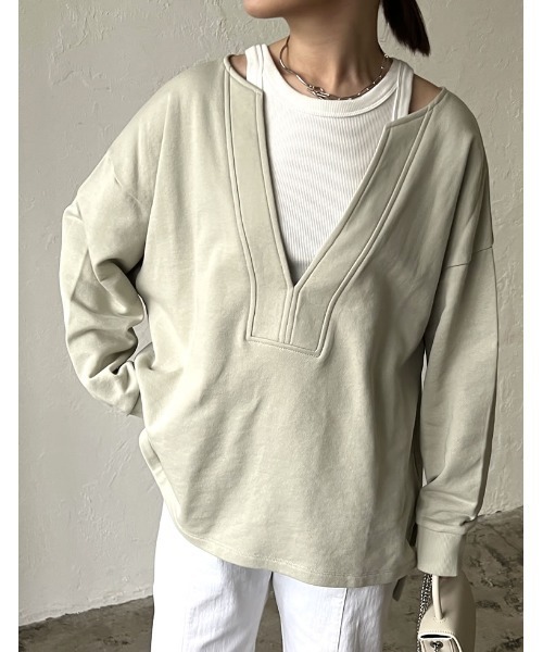 Re:EDIT（リエディ）の「深Vネック裏毛スウェットプルオーバー（スウェット・レディース・アイボリー/ベージュ/スミクロ/ライトカーキ/ホワイト系その他/グリーン系その他/ブラック系その他・MEDIUM/LARGE）」の7枚目の写真