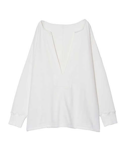 Re:EDIT（リエディ）の「深Vネック裏毛スウェットプルオーバー（スウェット・レディース・アイボリー/ベージュ/スミクロ/ライトカーキ/ホワイト系その他/グリーン系その他/ブラック系その他・MEDIUM/LARGE）」の2枚目の写真