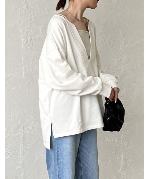 Re:EDIT（リエディ）の「深Vネック裏毛スウェットプルオーバー（スウェット・レディース・アイボリー/ベージュ/スミクロ/ライトカーキ/ホワイト系その他/グリーン系その他/ブラック系その他・MEDIUM/LARGE）」の15枚目の写真