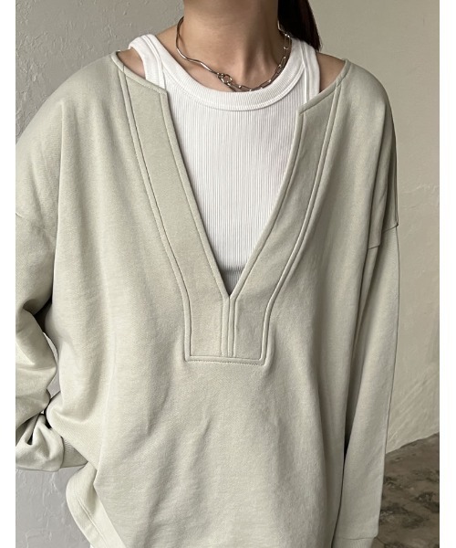 Re:EDIT（リエディ）の「深Vネック裏毛スウェットプルオーバー（スウェット・レディース・アイボリー/ベージュ/スミクロ/ライトカーキ/ホワイト系その他/グリーン系その他/ブラック系その他・MEDIUM/LARGE）」の19枚目の写真