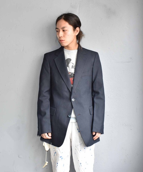 VINTAGE（ヴィンテージ）の「【ヴィンテージ古着】ストライプ柄 テーラードジャケット（テーラードジャケット・メンズ・ネイビー・LARGE）」の2枚目の写真