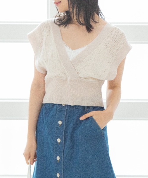 Mysa&Liina（ミーサリーナ）の「カシュクールメランジビスチェ（ベスト・レディース・カーキ/ブルー/ベージュ/キャメル・M）」の2枚目の写真