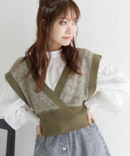 Mysa&Liina（ミーサリーナ）の「カシュクールメランジビスチェ（ベスト・レディース・カーキ/ブルー/ベージュ/キャメル・M）」の3枚目の写真