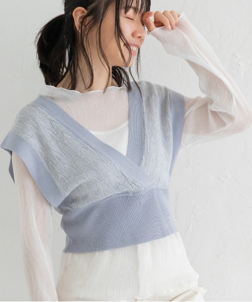 Mysa&Liina（ミーサリーナ）の「カシュクールメランジビスチェ（ベスト・レディース・カーキ/ブルー/ベージュ/キャメル・M）」の4枚目の写真