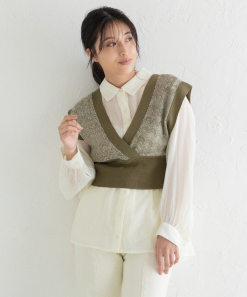 Mysa&Liina（ミーサリーナ）の「カシュクールメランジビスチェ（ベスト・レディース・カーキ/ブルー/ベージュ/キャメル・M）」の8枚目の写真