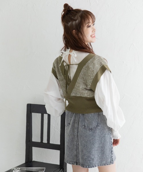 Mysa&Liina（ミーサリーナ）の「カシュクールメランジビスチェ（ベスト・レディース・カーキ/ブルー/ベージュ/キャメル・M）」の14枚目の写真