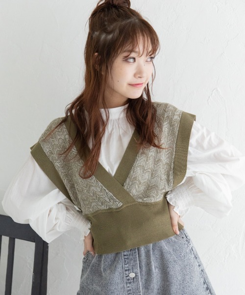 Mysa&Liina（ミーサリーナ）の「カシュクールメランジビスチェ（ベスト・レディース・カーキ/ブルー/ベージュ/キャメル・M）」の15枚目の写真