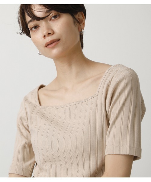 AZUL by moussy(アズールバイマウジー)の「2WAY WIDE RIB TOPS/2WAYワイドリブトップス(Tシャツ/カットソー・レディース・オフホワイト/ベージュ/グリーン/ブラック・MEDIUM/SMALL)」の5枚目の写真
