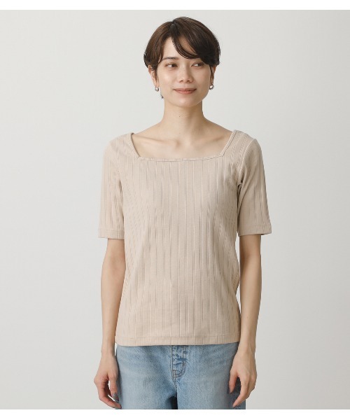 AZUL by moussy(アズールバイマウジー)の「2WAY WIDE RIB TOPS/2WAYワイドリブトップス(Tシャツ/カットソー・レディース・オフホワイト/ベージュ/グリーン/ブラック・MEDIUM/SMALL)」の8枚目の写真