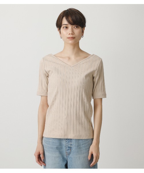 AZUL by moussy(アズールバイマウジー)の「2WAY WIDE RIB TOPS/2WAYワイドリブトップス(Tシャツ/カットソー・レディース・オフホワイト/ベージュ/グリーン/ブラック・MEDIUM/SMALL)」の14枚目の写真