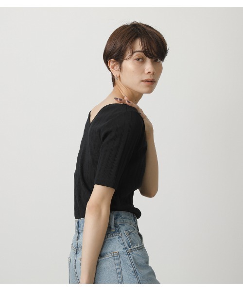 AZUL by moussy(アズールバイマウジー)の「2WAY WIDE RIB TOPS/2WAYワイドリブトップス(Tシャツ/カットソー・レディース・オフホワイト/ベージュ/グリーン/ブラック・MEDIUM/SMALL)」の15枚目の写真