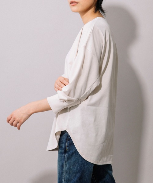 Munich（ミューニック）の「プレミアムコットン　パフスリーブトップス（Tシャツ/カットソー・レディース・ダークグレー/ライトベージュ/キャメル/レッド/ブラック/ホワイト・FREE）」の5枚目の写真