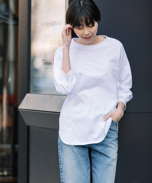 Munich（ミューニック）の「プレミアムコットン　パフスリーブトップス（Tシャツ/カットソー・レディース・ダークグレー/ライトベージュ/キャメル/レッド/ブラック/ホワイト・FREE）」の9枚目の写真