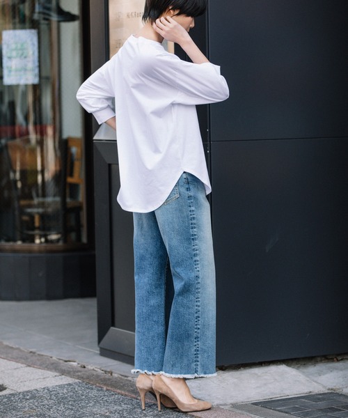 Munich（ミューニック）の「プレミアムコットン　パフスリーブトップス（Tシャツ/カットソー・レディース・ダークグレー/ライトベージュ/キャメル/レッド/ブラック/ホワイト・FREE）」の11枚目の写真