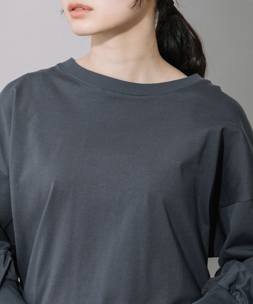 Munich（ミューニック）の「プレミアムコットン　パフスリーブトップス（Tシャツ/カットソー・レディース・ダークグレー/ライトベージュ/キャメル/レッド/ブラック/ホワイト・FREE）」の22枚目の写真