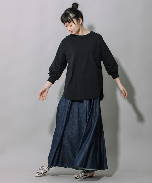 Munich（ミューニック）の「プレミアムコットン　パフスリーブトップス（Tシャツ/カットソー・レディース・ダークグレー/ライトベージュ/キャメル/レッド/ブラック/ホワイト・FREE）」の18枚目の写真