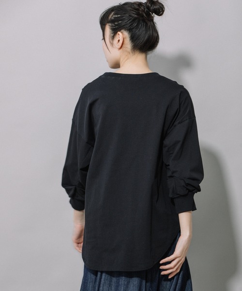 Munich（ミューニック）の「プレミアムコットン　パフスリーブトップス（Tシャツ/カットソー・レディース・ダークグレー/ライトベージュ/キャメル/レッド/ブラック/ホワイト・FREE）」の13枚目の写真