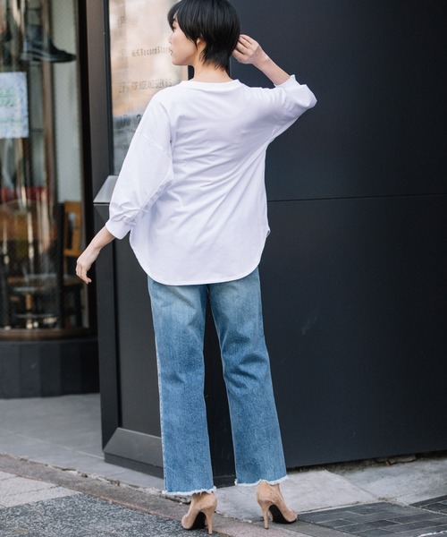 Munich（ミューニック）の「プレミアムコットン　パフスリーブトップス（Tシャツ/カットソー・レディース・ダークグレー/ライトベージュ/キャメル/レッド/ブラック/ホワイト・FREE）」の10枚目の写真