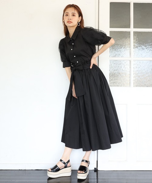 one after another NICE CLAUP(ワンアフターアナザーナイスクラップ)の「リボンボリュームコットンスカート(スカート・レディース・オフホワイト/ブラック/ネイビー系/レモンイエロー・FREE)」の6枚目の写真