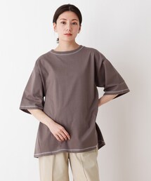 SHOO・LA・RUE | USAコットン配色ステッチラウンドヘムTシャツ(Tシャツ/カットソー)