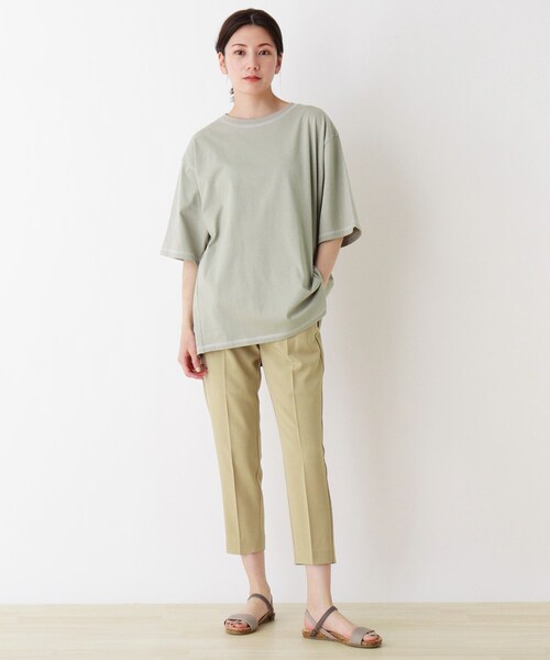 SHOO・LA・RUE（シューラルー）の「◆USAコットン配色ステッチラウンドヘムTシャツ（Tシャツ/カットソー・レディース・ナチュラル/ライトグリーン/チャコールグレー/ライトオレンジ系・03/02/04）」の12枚目の写真