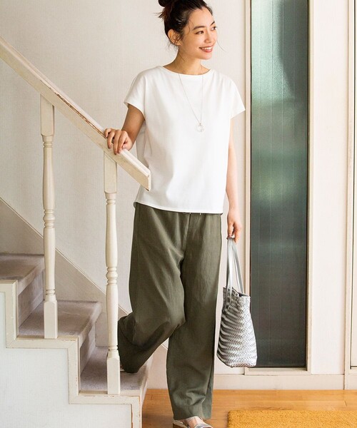 J.PRESS Ladies(J.プレス レディス)の「【洗える】コットン 麻フィブリルツイル ワイドパンツ(その他パンツ・レディース・ベージュ系/カーキ系/ネイビー系・S/XS/XXS)」の4枚目の写真