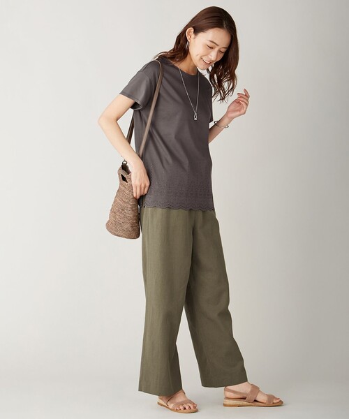 J.PRESS Ladies(J.プレス レディス)の「【洗える】コットン 麻フィブリルツイル ワイドパンツ(その他パンツ・レディース・ベージュ系/カーキ系/ネイビー系・S/XS/XXS)」の8枚目の写真