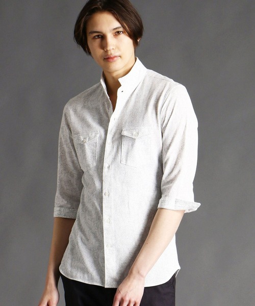 MONSIEUR NICOLE（ムッシュニコル）の「バスケットドビージャカードジャージ７分袖シャツ（シャツ/ブラウス・メンズ・ホワイト/ネイビー/グレイッシュブルー・MEDIUM/LARGE/X-LARGE）」の2枚目の写真