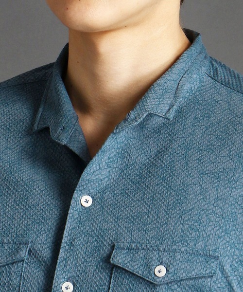 MONSIEUR NICOLE（ムッシュニコル）の「バスケットドビージャカードジャージ７分袖シャツ（シャツ/ブラウス・メンズ・ホワイト/ネイビー/グレイッシュブルー・MEDIUM/LARGE/X-LARGE）」の7枚目の写真