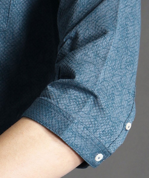 MONSIEUR NICOLE（ムッシュニコル）の「バスケットドビージャカードジャージ７分袖シャツ（シャツ/ブラウス・メンズ・ホワイト/ネイビー/グレイッシュブルー・MEDIUM/LARGE/X-LARGE）」の4枚目の写真