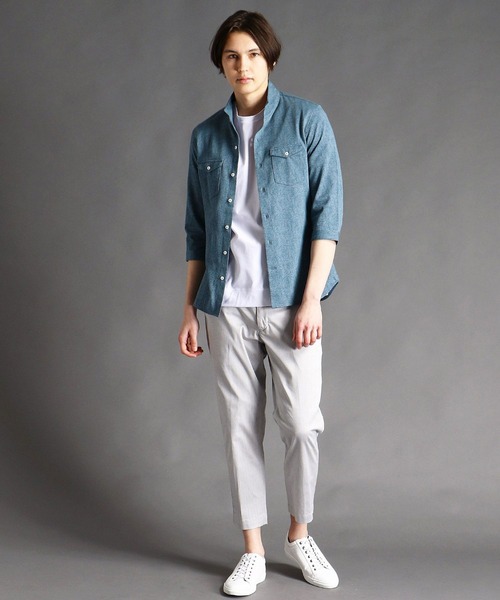 MONSIEUR NICOLE（ムッシュニコル）の「バスケットドビージャカードジャージ７分袖シャツ（シャツ/ブラウス・メンズ・ホワイト/ネイビー/グレイッシュブルー・MEDIUM/LARGE/X-LARGE）」の12枚目の写真