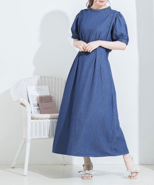 Newlyme（ニューリーミー）の「タックショルダーデニムワンピース（ワンピース・レディース・ブルー/インディゴブルー/ブラック・MEDIUM）」の3枚目の写真