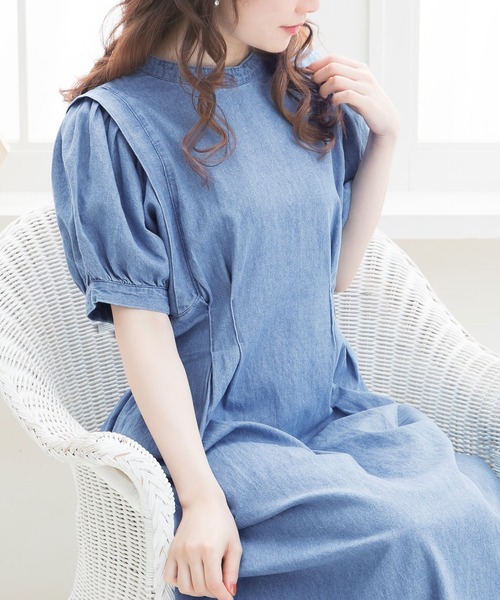 Newlyme（ニューリーミー）の「タックショルダーデニムワンピース（ワンピース・レディース・ブルー/インディゴブルー/ブラック・MEDIUM）」の12枚目の写真