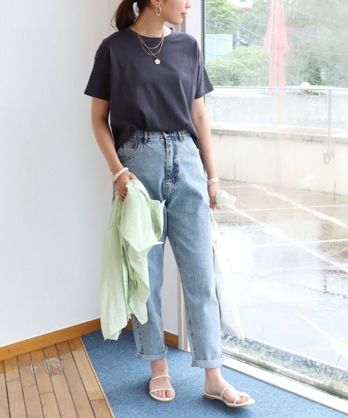 andme(アンドミー)の「USAコットン半袖クルーネックTシャツ(Tシャツ/カットソー・レディース・チャコールグレー/ブラック/オフホワイト/グリーン/キナリ・M/L)」の10枚目の写真