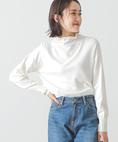 BEAMS LIGHTS(ビームスライツ)の「BEAMS LIGHTS / 12ゲージ 天竺 モックネック プルオーバー(ニット/セーター・レディース・ブラック/ホワイト/パープル・ONE SIZE)」の2枚目の写真