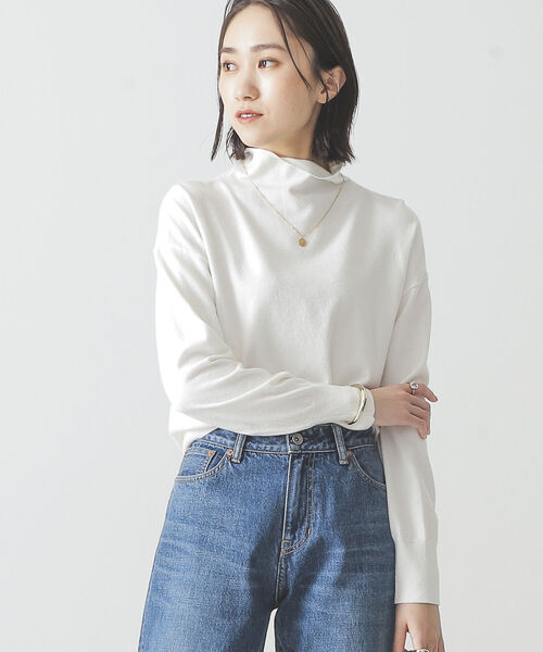 BEAMS LIGHTS(ビームスライツ)の「BEAMS LIGHTS / 12ゲージ 天竺 モックネック プルオーバー(ニット/セーター・レディース・ブラック/ホワイト/パープル・ONE SIZE)」の4枚目の写真