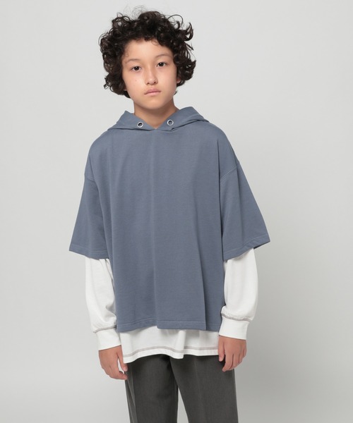 GLOBAL WORK（グローバルワーク）の「【AND YUA ANY】レイヤードパーカー＊ロンT（シャツ/ブラウス・キッズ・ブラック/ベージュ/ブルー・150cm/160cm）」の3枚目の写真