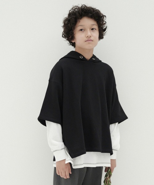 GLOBAL WORK（グローバルワーク）の「【AND YUA ANY】レイヤードパーカー＊ロンT（シャツ/ブラウス・キッズ・ブラック/ベージュ/ブルー・150cm/160cm）」の2枚目の写真